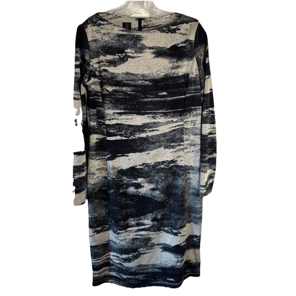 Tom And Linda Platt Size 10 Sheath Knee Length Dress Black Abstract Long Sleeves